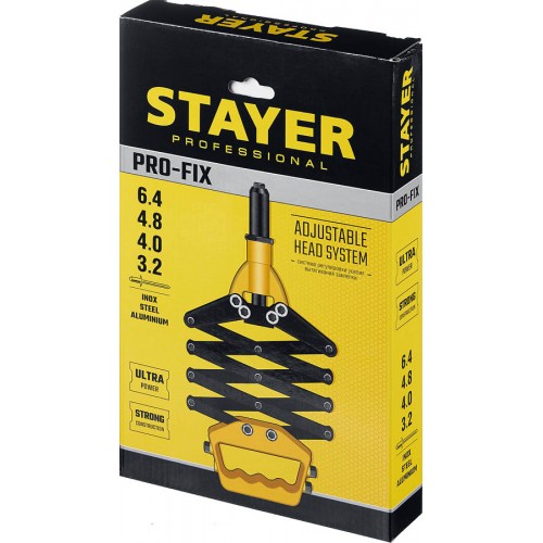 STAYER заклепки 3.2-6.4 мм из алюминия, стали, нерж. стали, литой корпус, заклепочник рычажно-складной 3115_z01