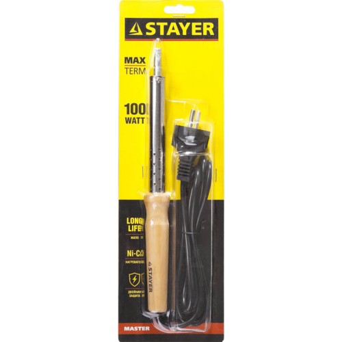 STAYER 100 Вт, 220 В, клин, деревянная рукоятка, электропаяльник Maxterm 55310-100 Master