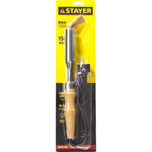 STAYER 150 Вт, 220 В, клин, электропаяльник для лужения с деревянной рукояткой Maxterm 55311-150 Master