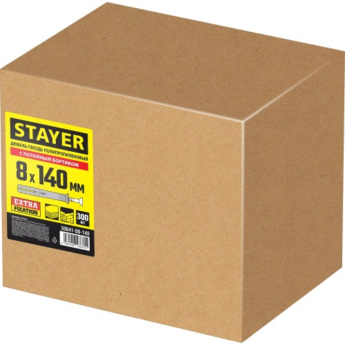 STAYER 8 х 140 мм, 300 шт., дюбель-гвоздь полипропиленовый с потайным бортиком 30641-08-140