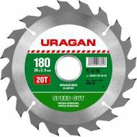 URAGAN Ø 180 x 30 мм, 20T, диск пильный по дереву 36800-180-30-20