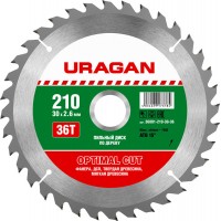 URAGAN Ø 210 x 30 мм, 36T, диск пильный по дереву 36801-210-30-36