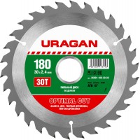 URAGAN Ø 180 x 30 мм, 30T, диск пильный по дереву 36801-180-30-30
