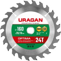 URAGAN 160 х 20/16 мм, 24Т, диск пильный по дереву Optima 36801-160-20-24_z01