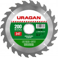 URAGAN Ø 200 x 32 мм, 24T, диск пильный по дереву 36800-200-32-24