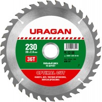 URAGAN Ø 230 x 30 мм, 36T, диск пильный по дереву 36801-230-30-36
