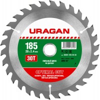 URAGAN Ø 185 x 20 мм, 30T, диск пильный по дереву 36801-185-20-30