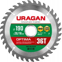 URAGAN Ø 190 х 20/16 мм, 36Т, диск пильный по дереву Optima 36801-190-20-36_z01