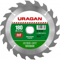 URAGAN Ø 180 x 20 мм, 20T, диск пильный по дереву 36800-180-20-20