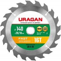 URAGAN Ø 140 x 20/16 мм, 16Т, диск пильный по дереву Fast 36800-140-20-16_z01