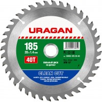 URAGAN Ø 185 x 20 мм, 40T, диск пильный по дереву 36802-185-20-40