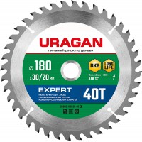 URAGAN Ø 180 х 30/20 мм, 40Т, диск пильный по дереву Expert 36802-180-30-40_z01