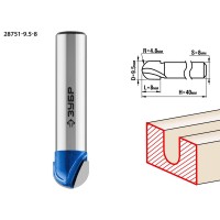 ЗУБР 9.5 x 8 мм, радиус 4.8 мм, фреза пазовая галтельная 28751-9.5-8 Профессионал