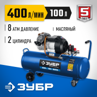 ЗУБР 2200 Вт, 400 л/мин, 100 л, поршневой, масляный, компрессор воздушный КПМ-400-100 Профессионал