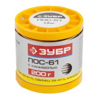 ЗУБР 200 г, ПОС 61, трубка с канифолью, 2 мм, припой 55450-200-20C
