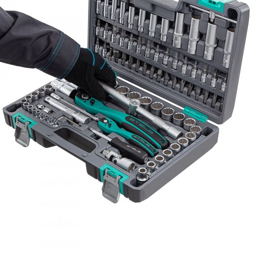 Набор инструментов 1/2", 1/4", CrV, 12 гранные головки, пластиковый кейс, 94 предмета Stels