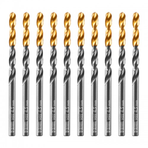 Сверло по металлу, 4,5 мм, HSS-Tin, Golden Tip, 10 шт. Denzel