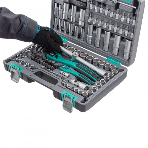 Набор инструментов 1/2", 1/4", CrV, 12 гранные головки, пластиковый кейс, 109 предмета Stels