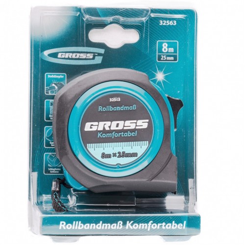 Рулетка Komfortabel 8 м х 25 мм,обрезиненный корпус Gross