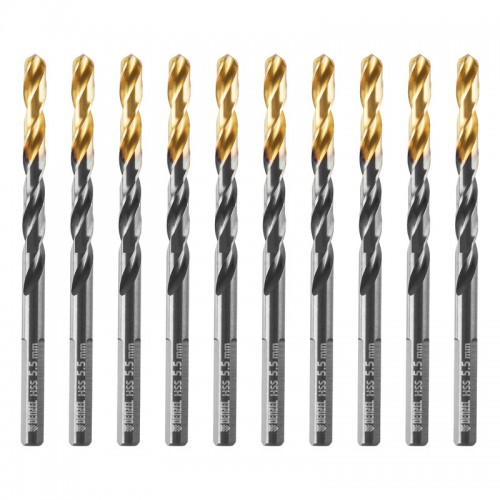 Сверло по металлу, 5,5 мм, HSS-Tin, Golden Tip, 10 шт. Denzel