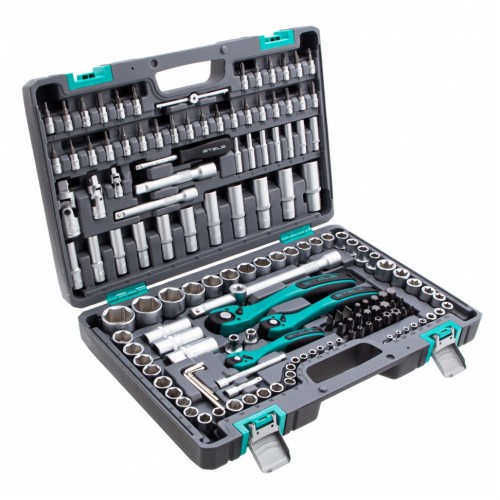 Набор инструментов, 1/4", 3/8", 1/2", Cr-V, S2, усиленный кейс, 151 предмет Stels