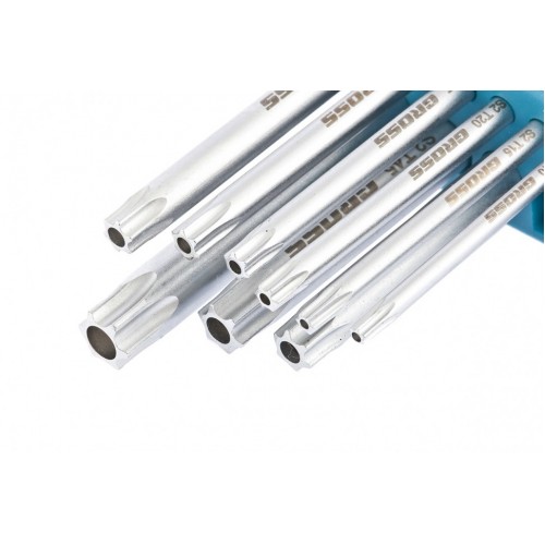 Набор ключей имбусовых Torx -TT, 9 шт: T10-T50, удлиненные, S2, сатинированные Gross