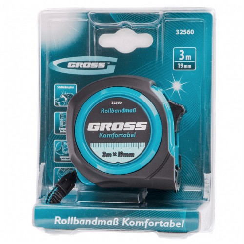 Рулетка Komfortabel 3 м х 19 мм,обрезиненный корпус Gross